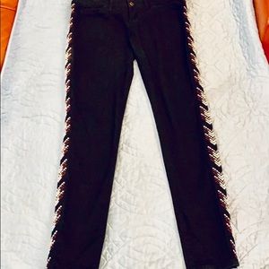 Forever 21 Southwestern Embroidered Side Stripe Skinny Jeans Black Denim